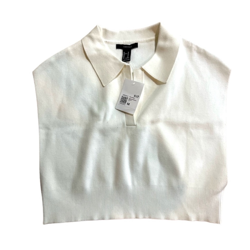 Forever 21 Sleeveless Sweater-Knit Crop Top ivory cream medium M vest NWT - Picture 2 of 10